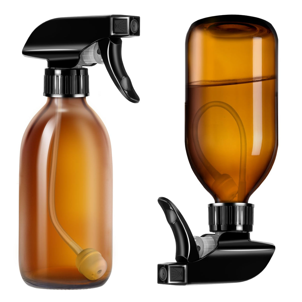 Tecohouse amber glass spray bottle front view showing 8oz capacity and sleek design
