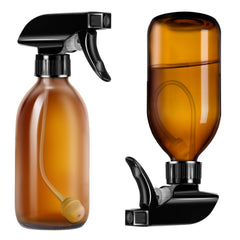 Tecohouse amber glass spray bottle front view showing 8oz capacity and sleek design