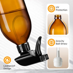 Tecohouse amber bottle with leak-proof nozzle delivering fine mist.