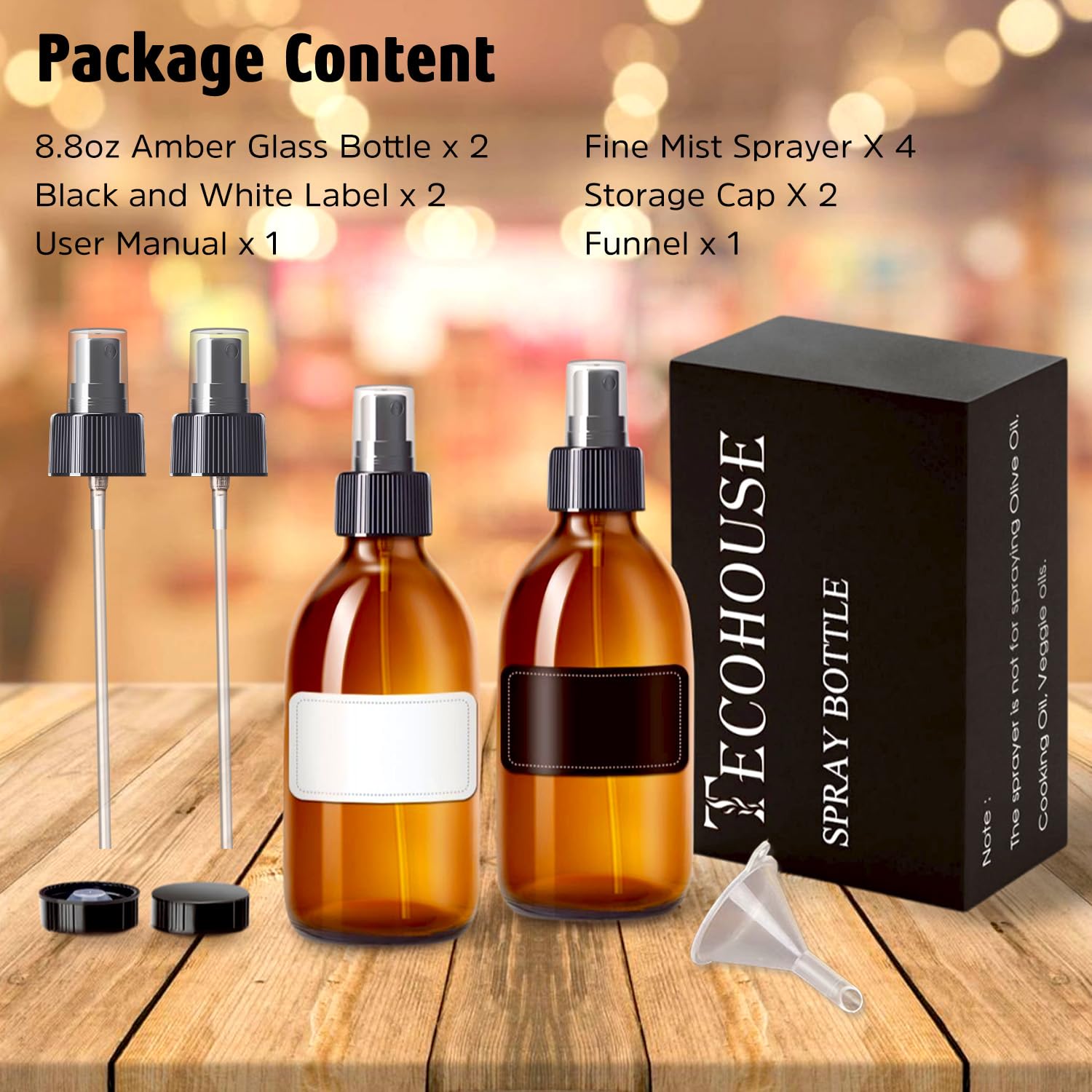 Tecohouse glass spray bottle promotes plastic-free, reusable home care.