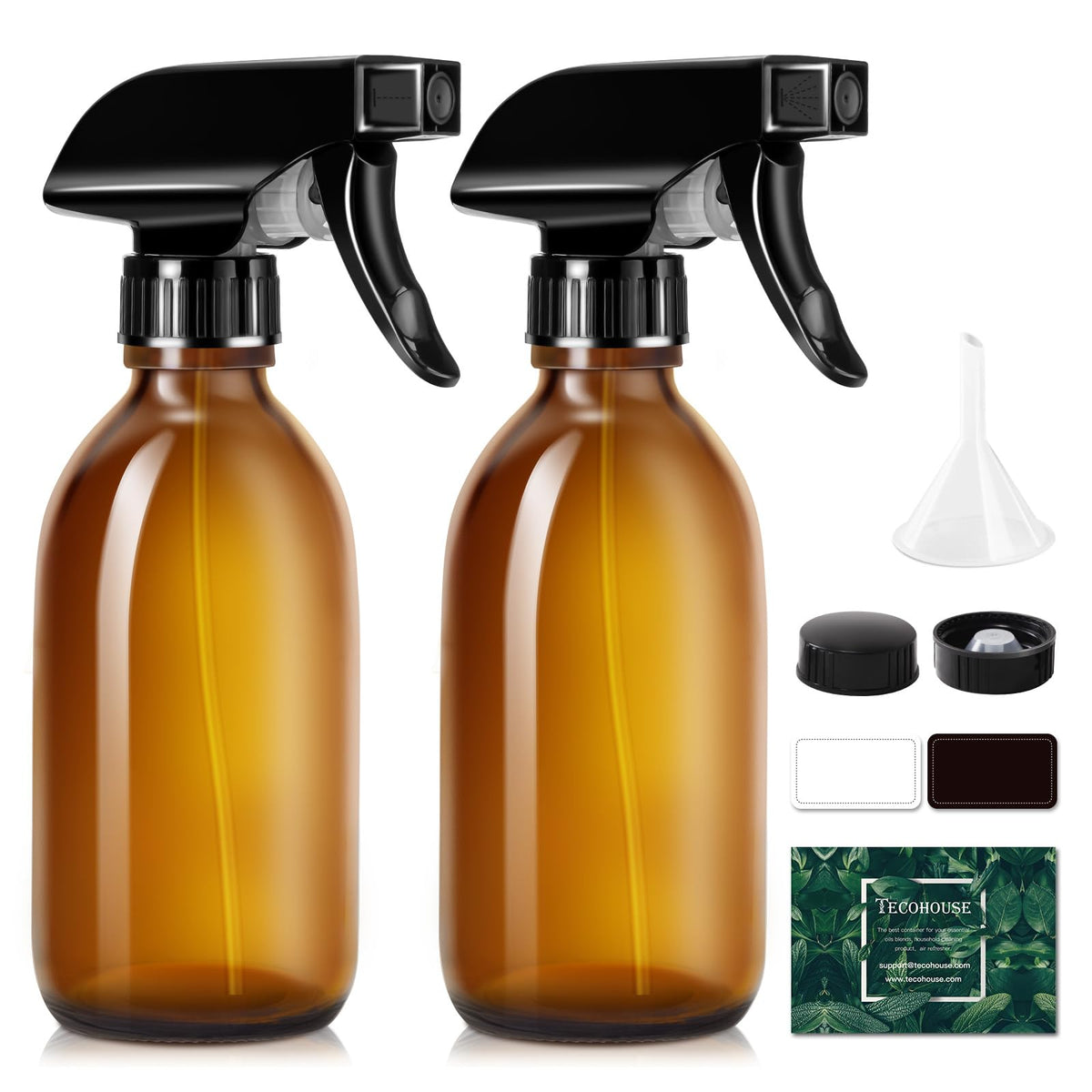 Tecohouse glass spray bottle 8oz amber front view for UV protection