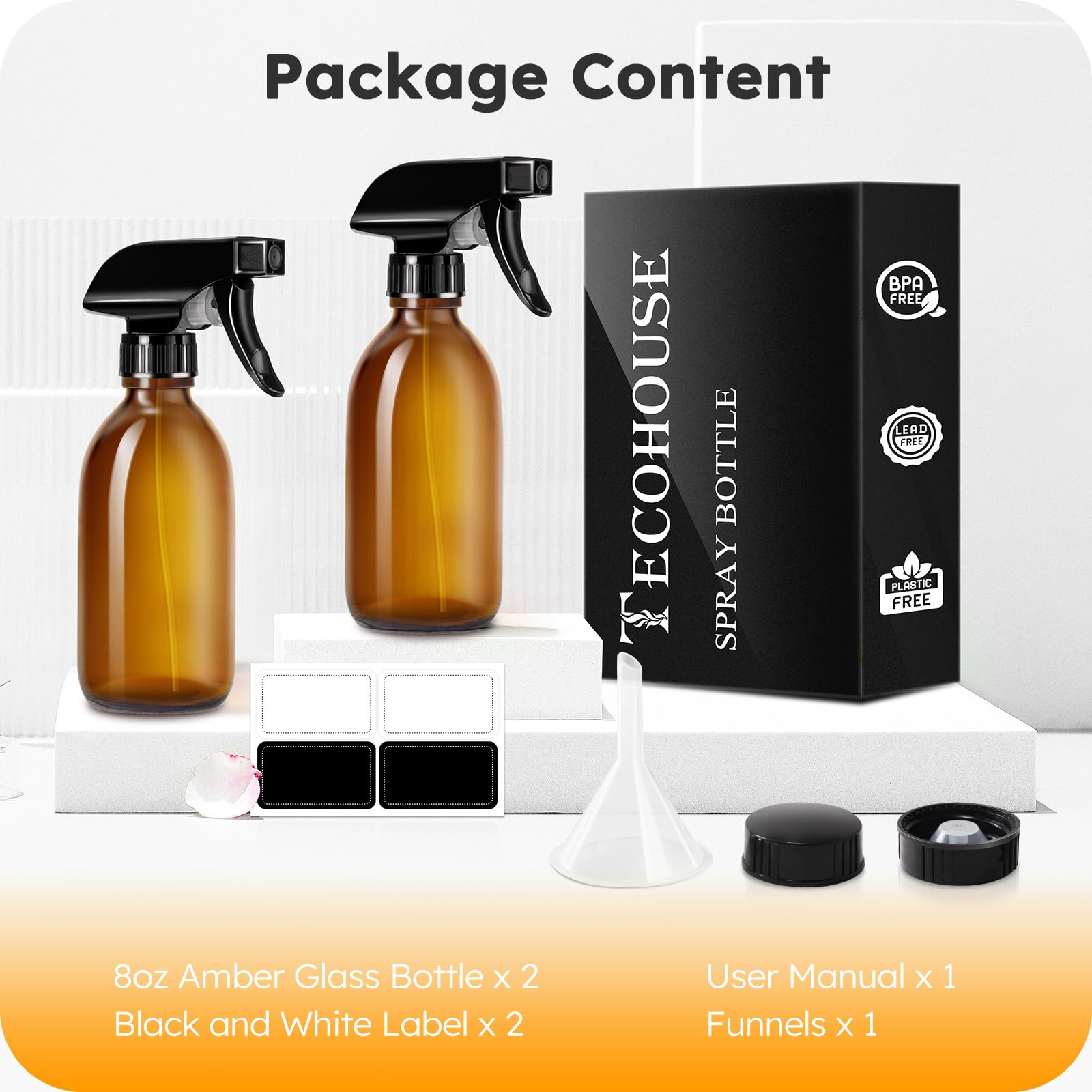 Tecohouse amber glass spray bottle in use for hair mist