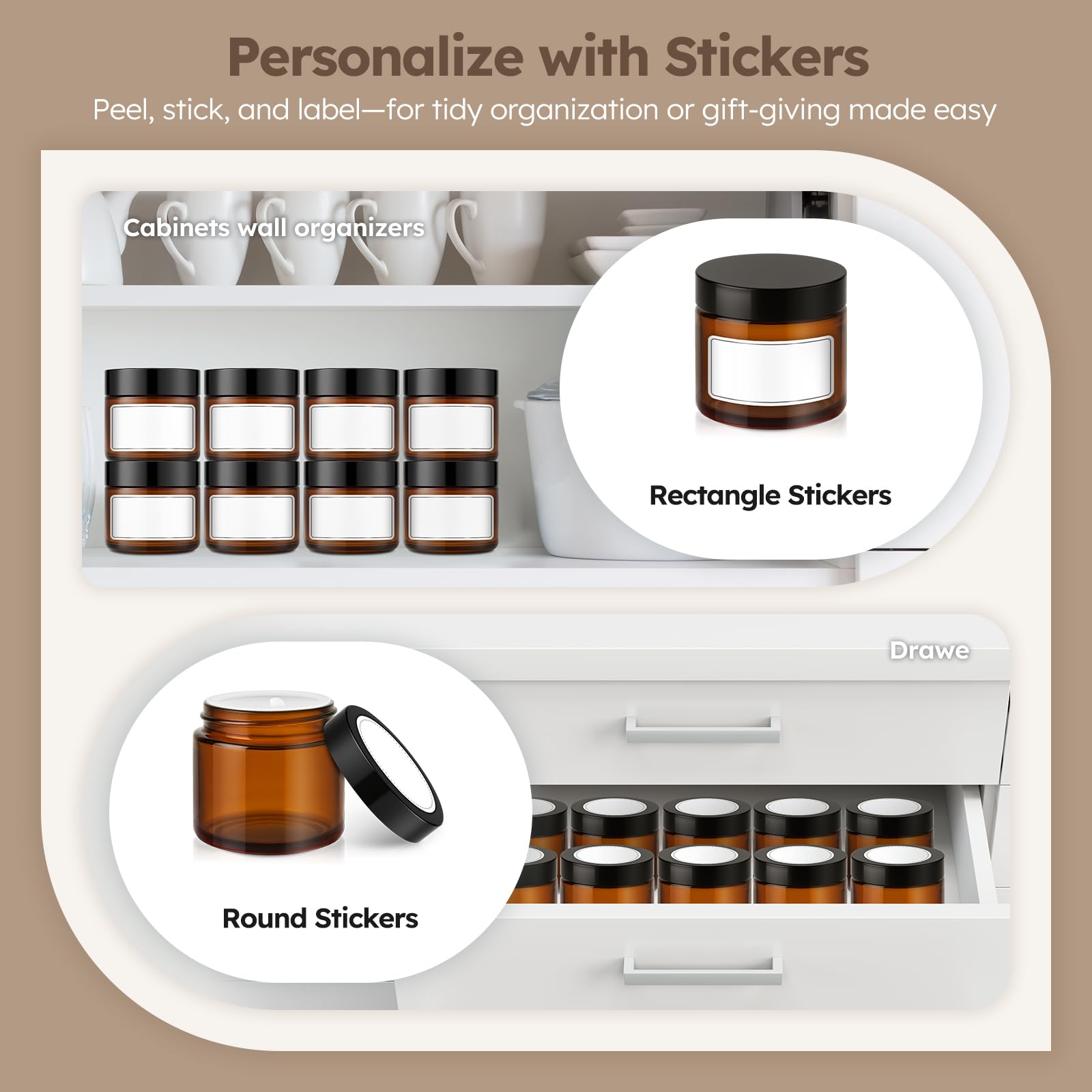 Tecohouse six-pack amber glass jars, perfect for batch cosmetics or spices.