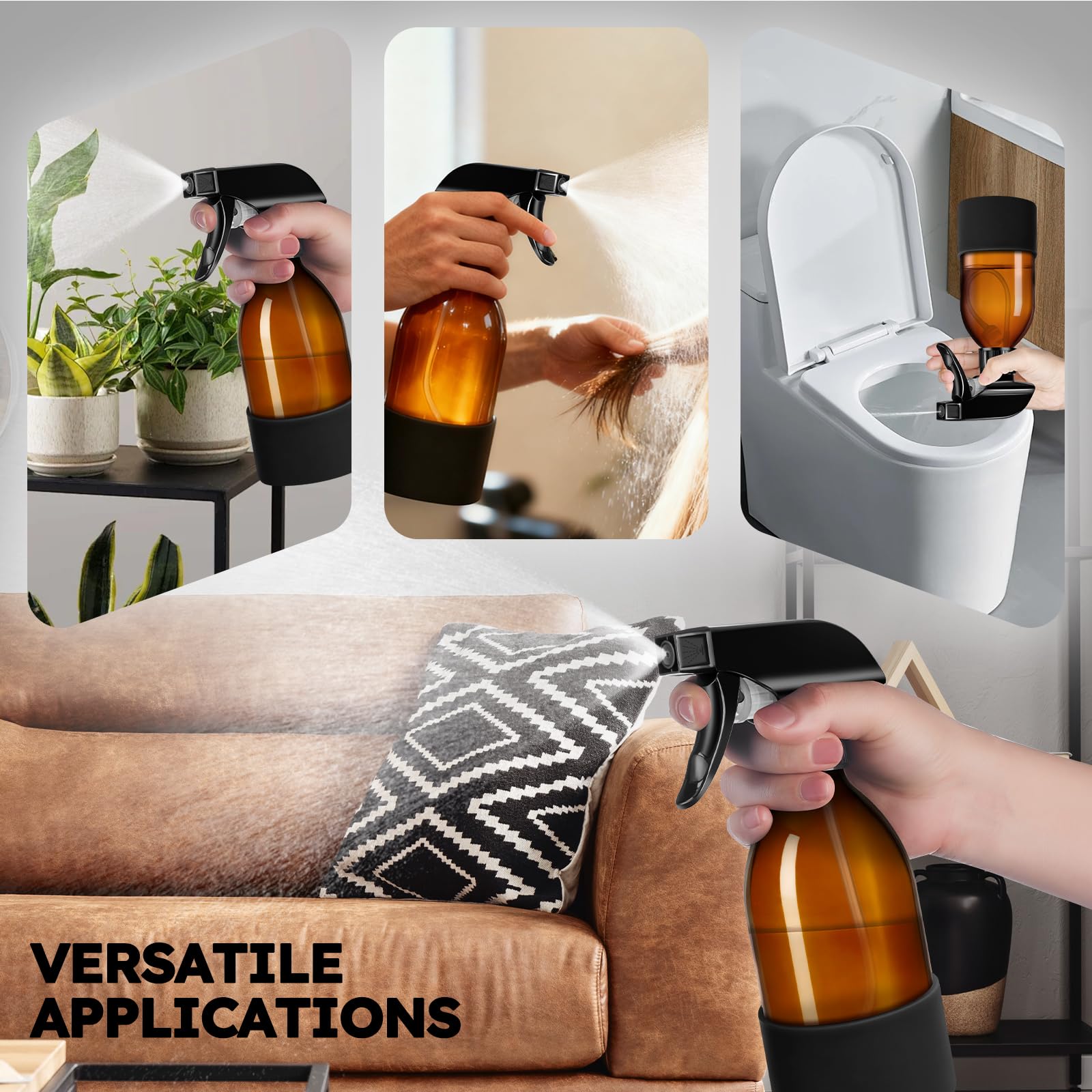 Tecohouse 2 pack amber spray bottles ready for refillable household tasks.