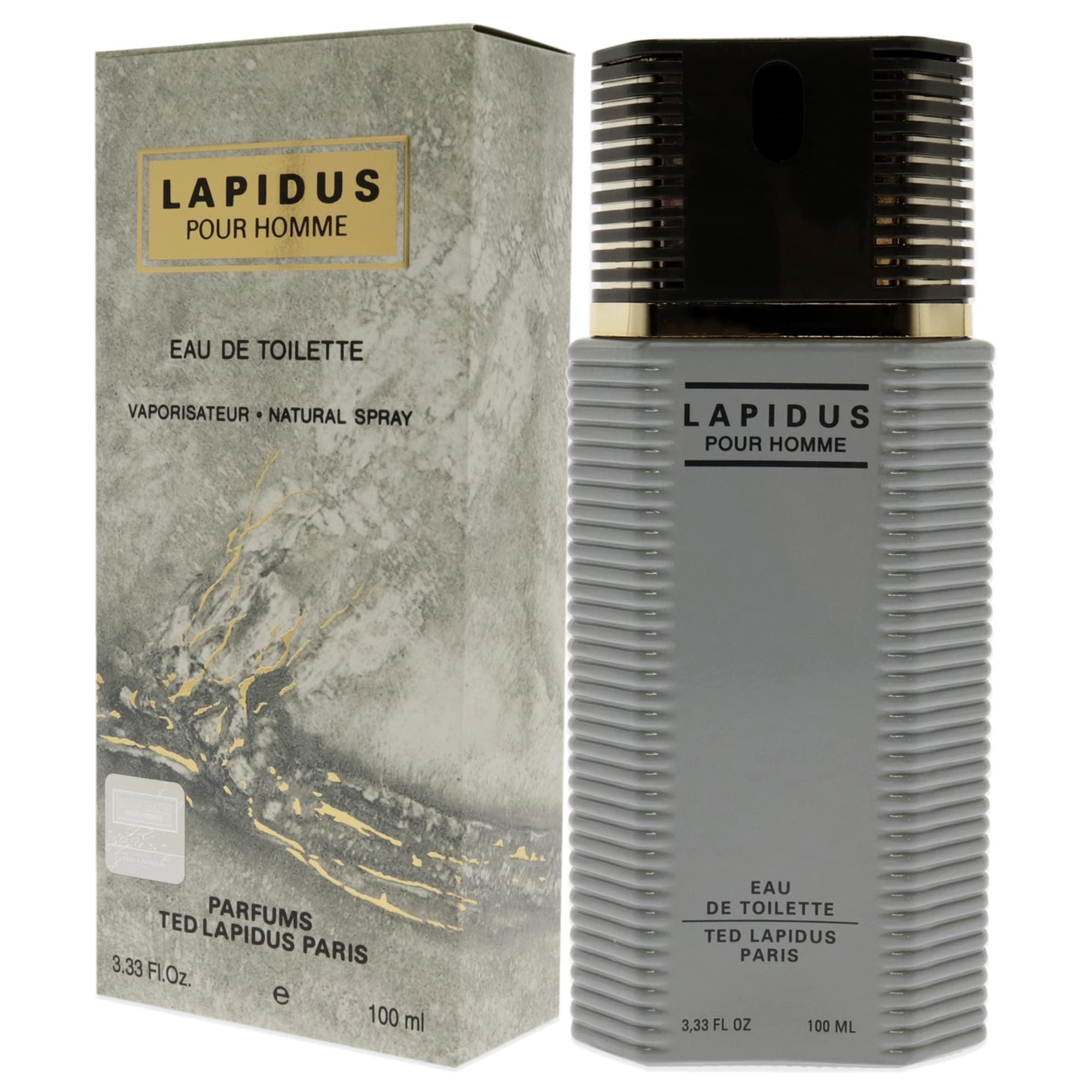 Ted Lapidus perfume label communicates quality and refinement.
