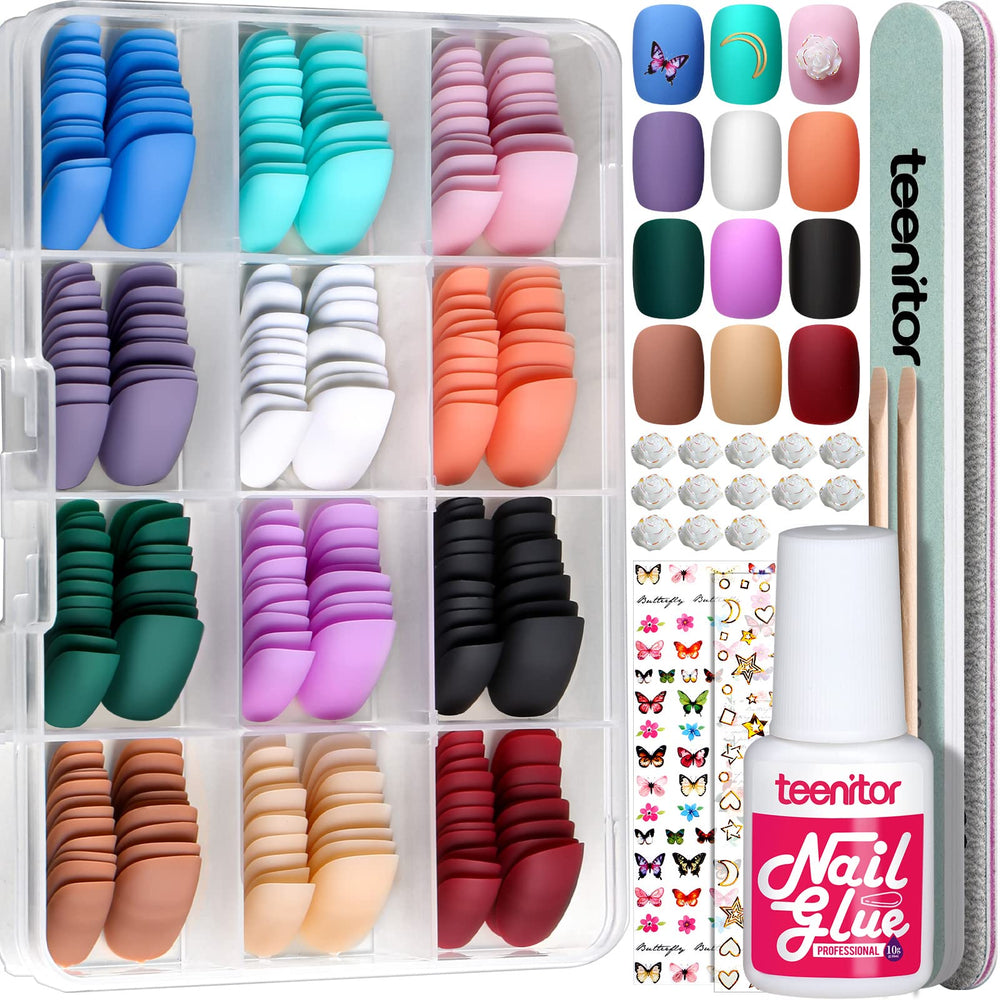 Teenitor 288pcs short press-on nails in a matte finish for quick at-home manicures.