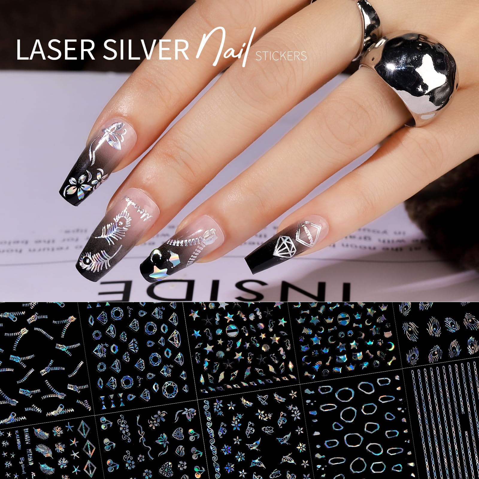 Teenitor 3D self-adhesive decals offering durable, easy nail art application
