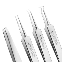 Teenitor 4 Pcs Blackhead Tweezers set with four shapes for precise extraction.