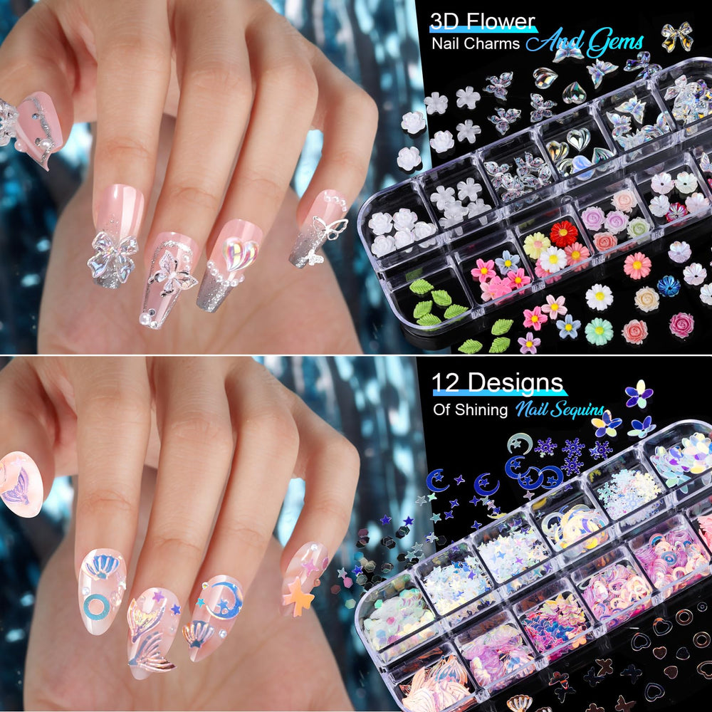 Teenitor adornos lazos y flores para uñas, diseño romántico.