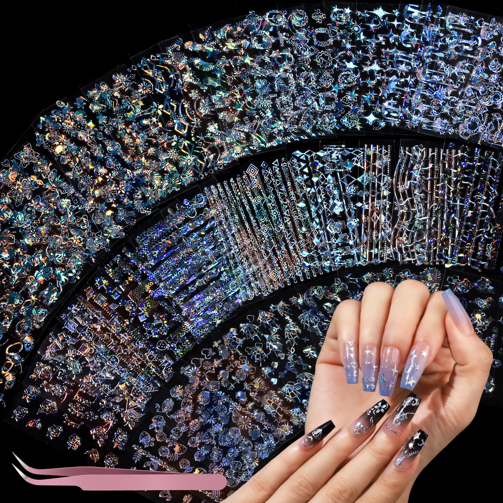 Teenitor Aurora nail stickers with metallic silver sheen for iridescent manicure
