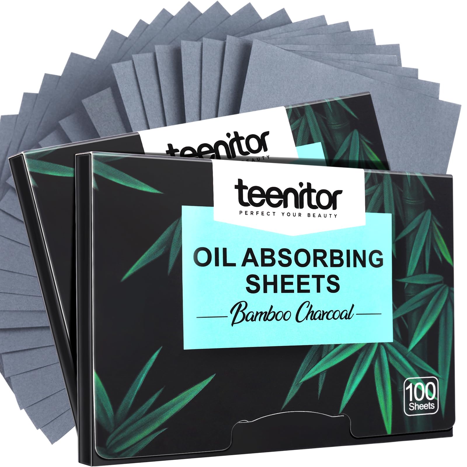 Teenitor bamboo charcoal blotting papers on tabletop absorb excess oil without smudging makeup.