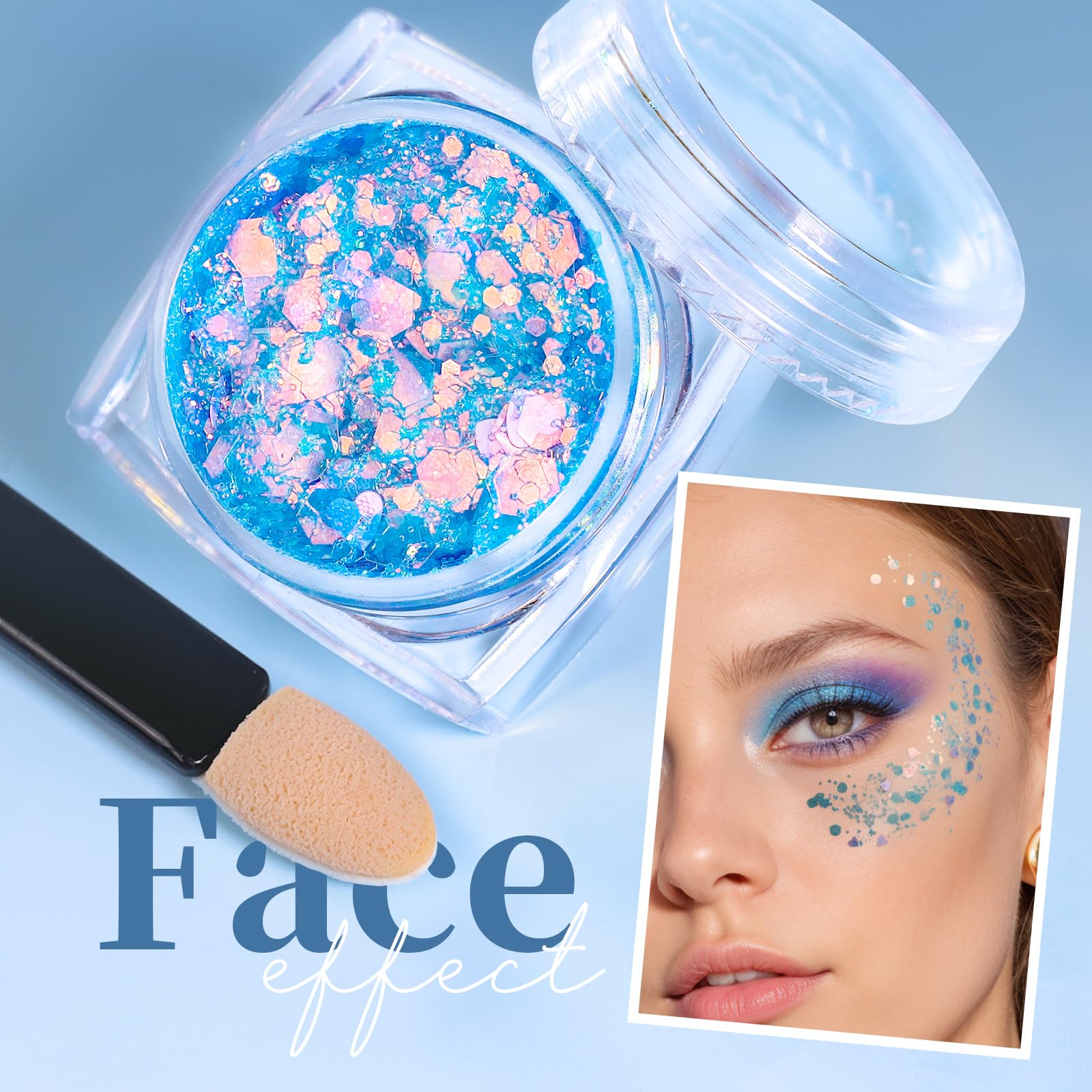 Teenitor blue glitter gel with double-sided applicators enables precise, mess-free application.