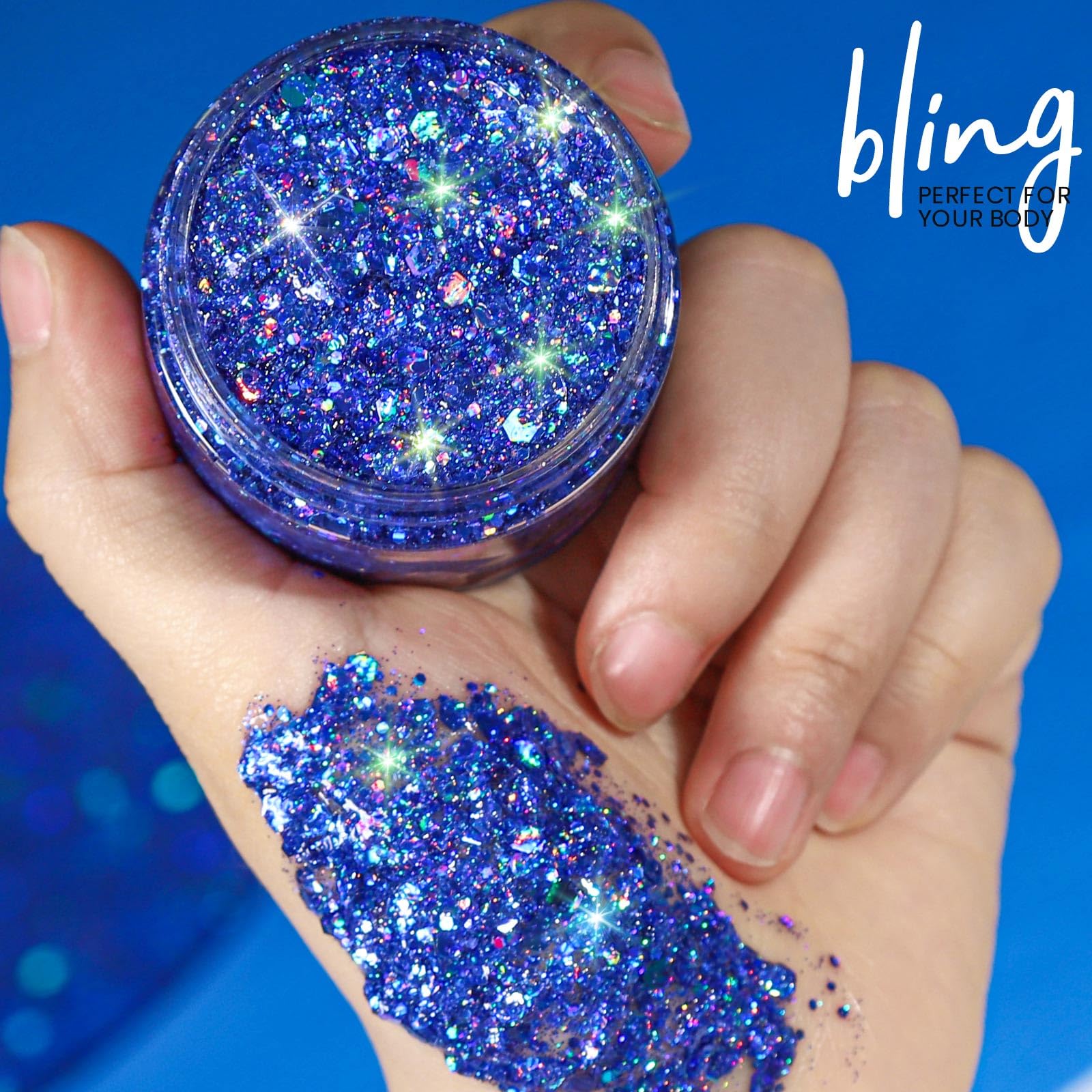 Teenitor blue glitter hair accents add sparkle to creative hairstyles.
