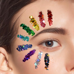 Teenitor Body Glitter Gel creates bright iridescent shine on skin without glue.