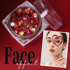 Teenitor red body glitter gel with hexagon, stars, and moon shapes.