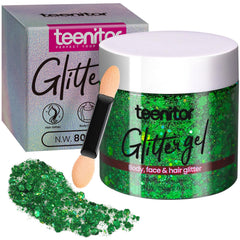 Teenitor brillo verde para cuerpo, botella de 80 g, efecto llamativo