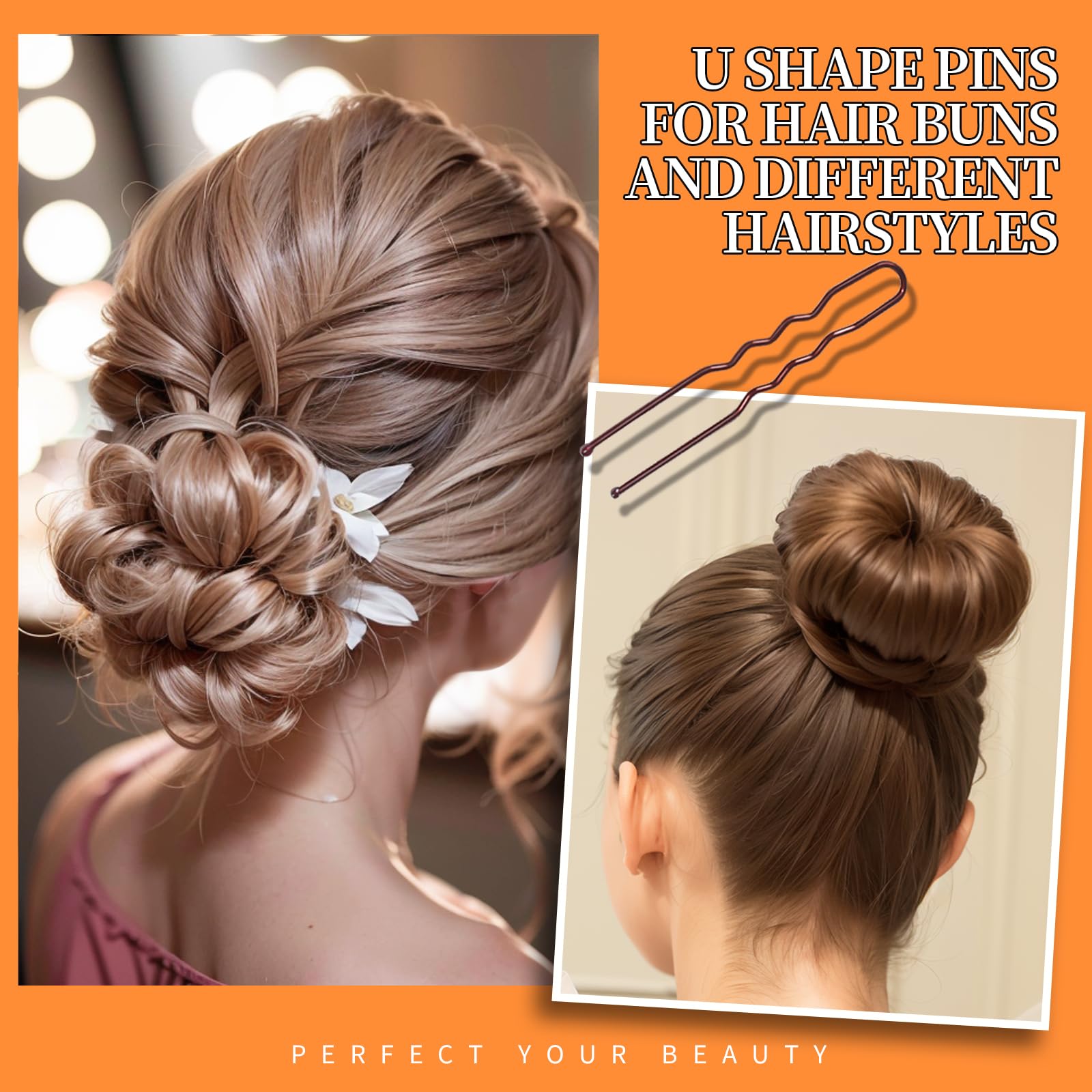Close-up of three-wave grip on Teenitor brown bobby pins.