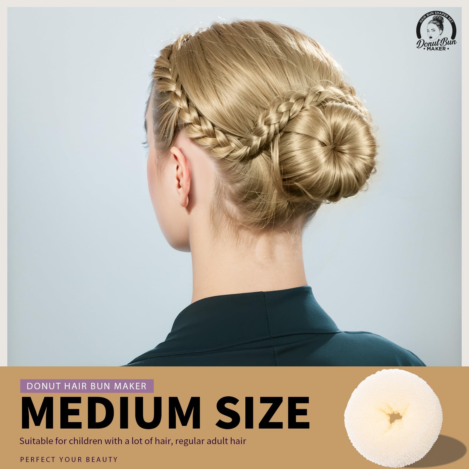 Teenitor bun shaper medium enables versatile everyday updos.