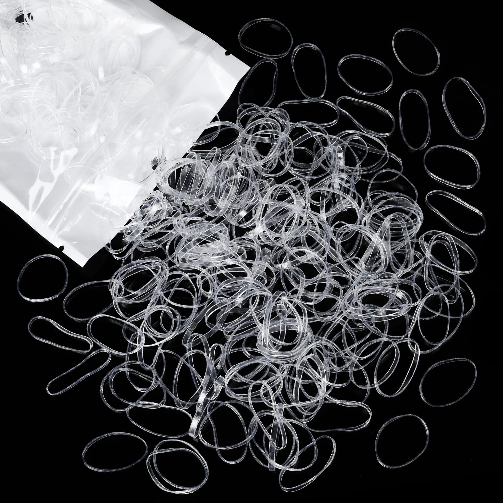 Teenitor clear hair elastics 300pc pack, front view, discreet everyday ponytails.