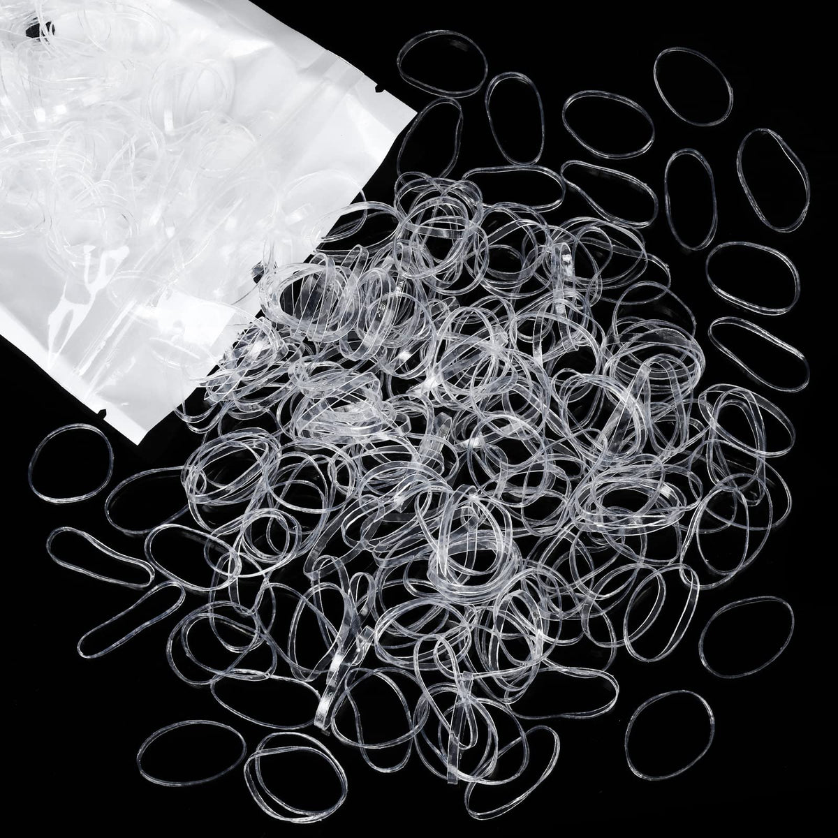 Teenitor clear hair elastics 300pc pack, front view, discreet everyday ponytails.