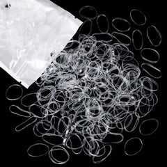 Teenitor clear hair elastics 300pc pack, front view, discreet everyday ponytails.