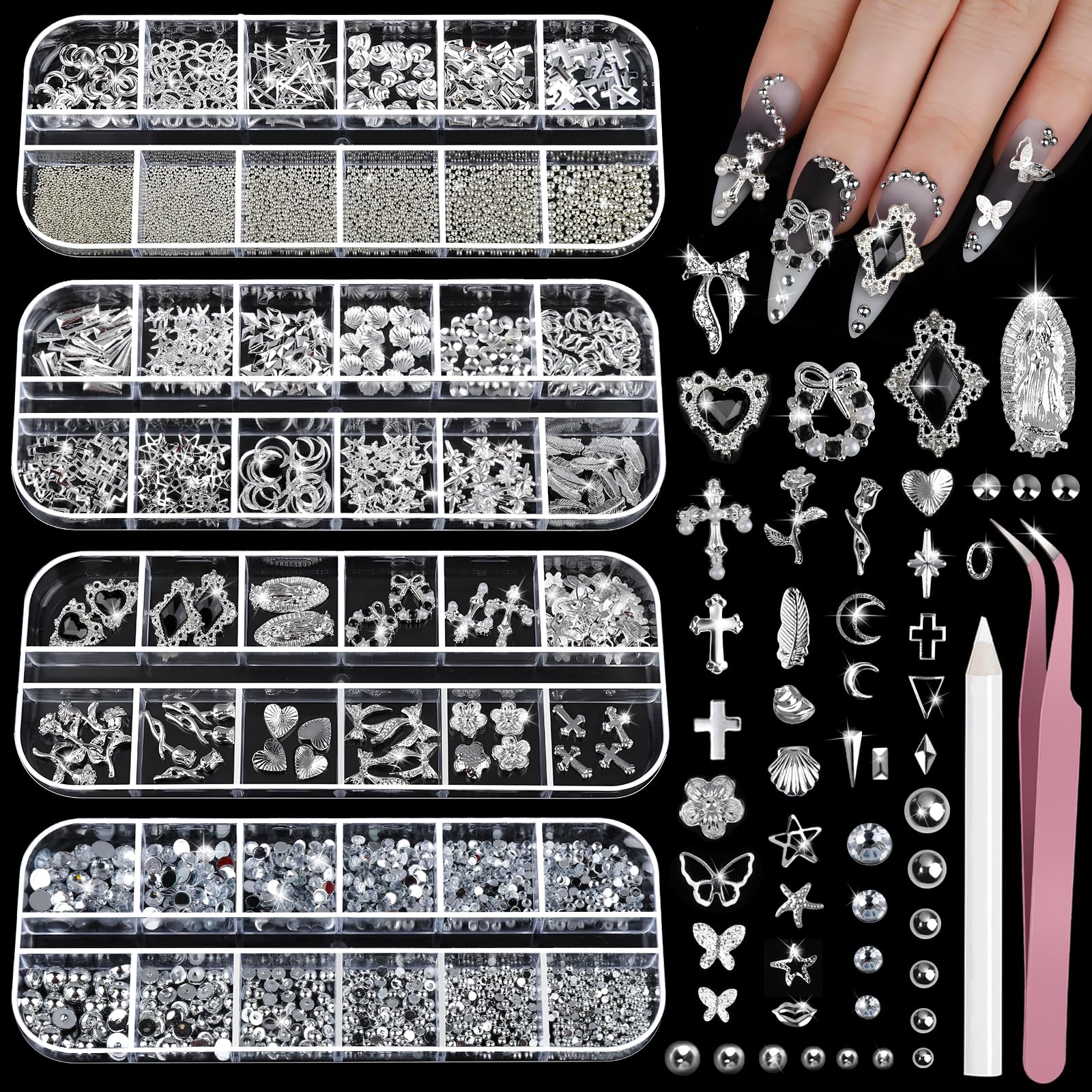 Kit Teenitor completo para uñas en plata, ideal para crear diseños personalizados.