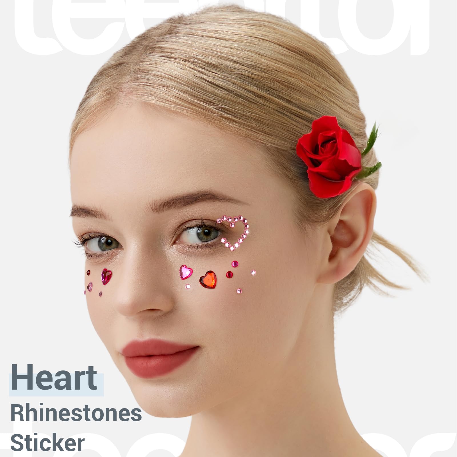 Cristales faciales rosados Teenitor con motivos corazón y estrella para estilo romántico.