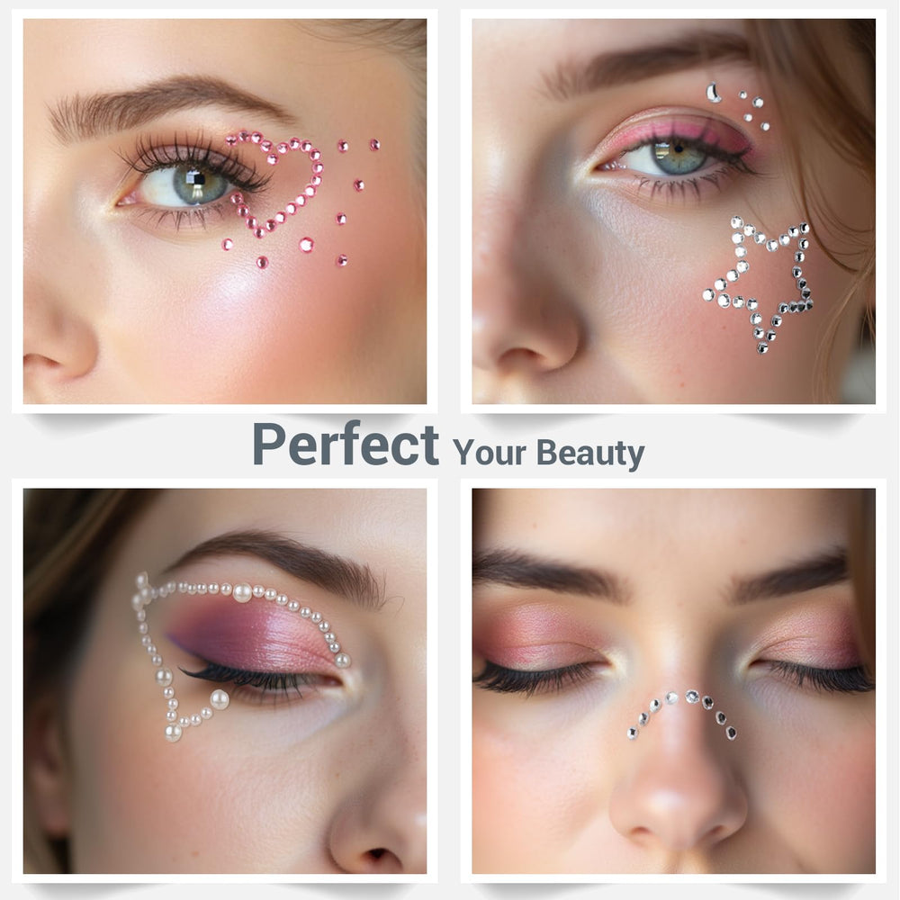 Cristales faciales translúcidos Teenitor con corazones, lunas y estrellas para aspecto elegante.