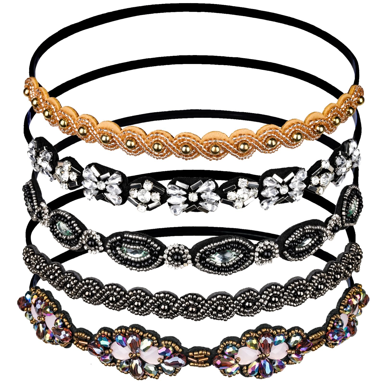 Teenitor diadema elástica con cuentas y cristales para un look glam diario.