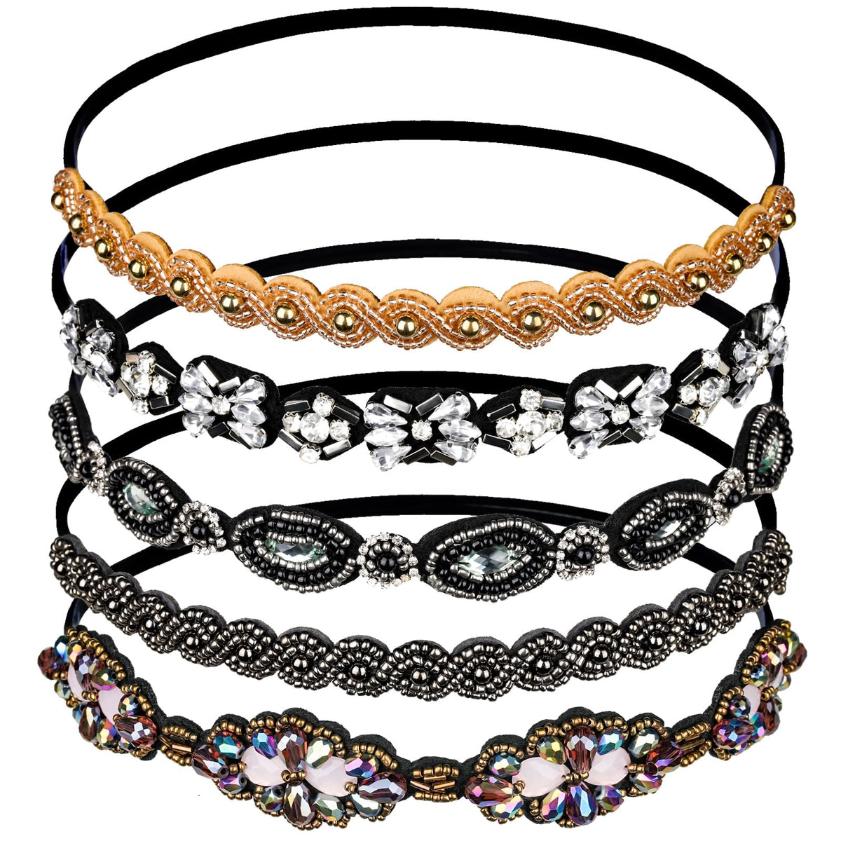 Teenitor diadema elástica con cuentas y cristales para un look glam diario.
