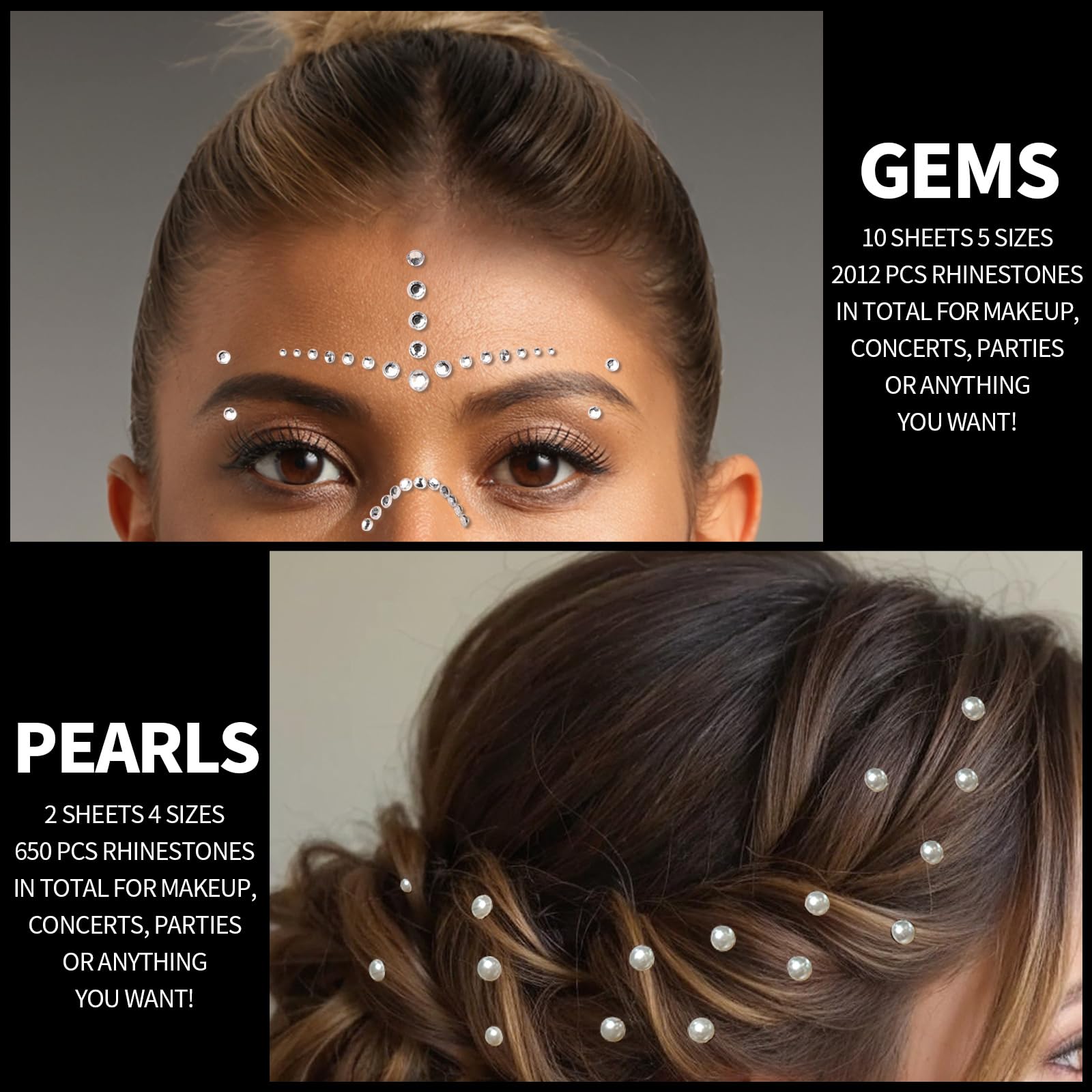 Teenitor face gems self-adhesive sheets ready for quick, glue-free facial jewelry applications.