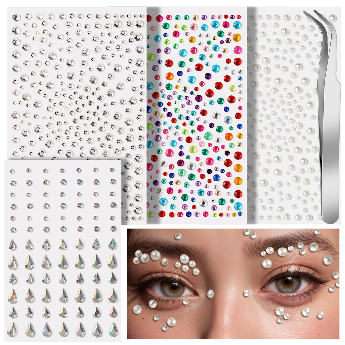 Teenitor face gems sticker sheet for easy, eye-catching makeup and festival looks.
