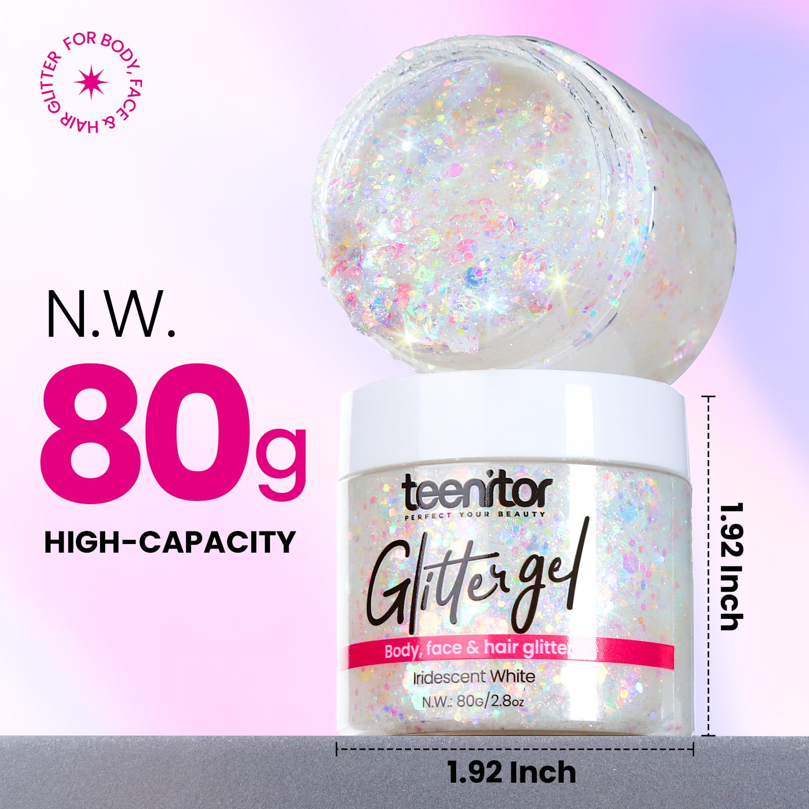 Teenitor face glitter application dots highlight long-lasting glow for events.