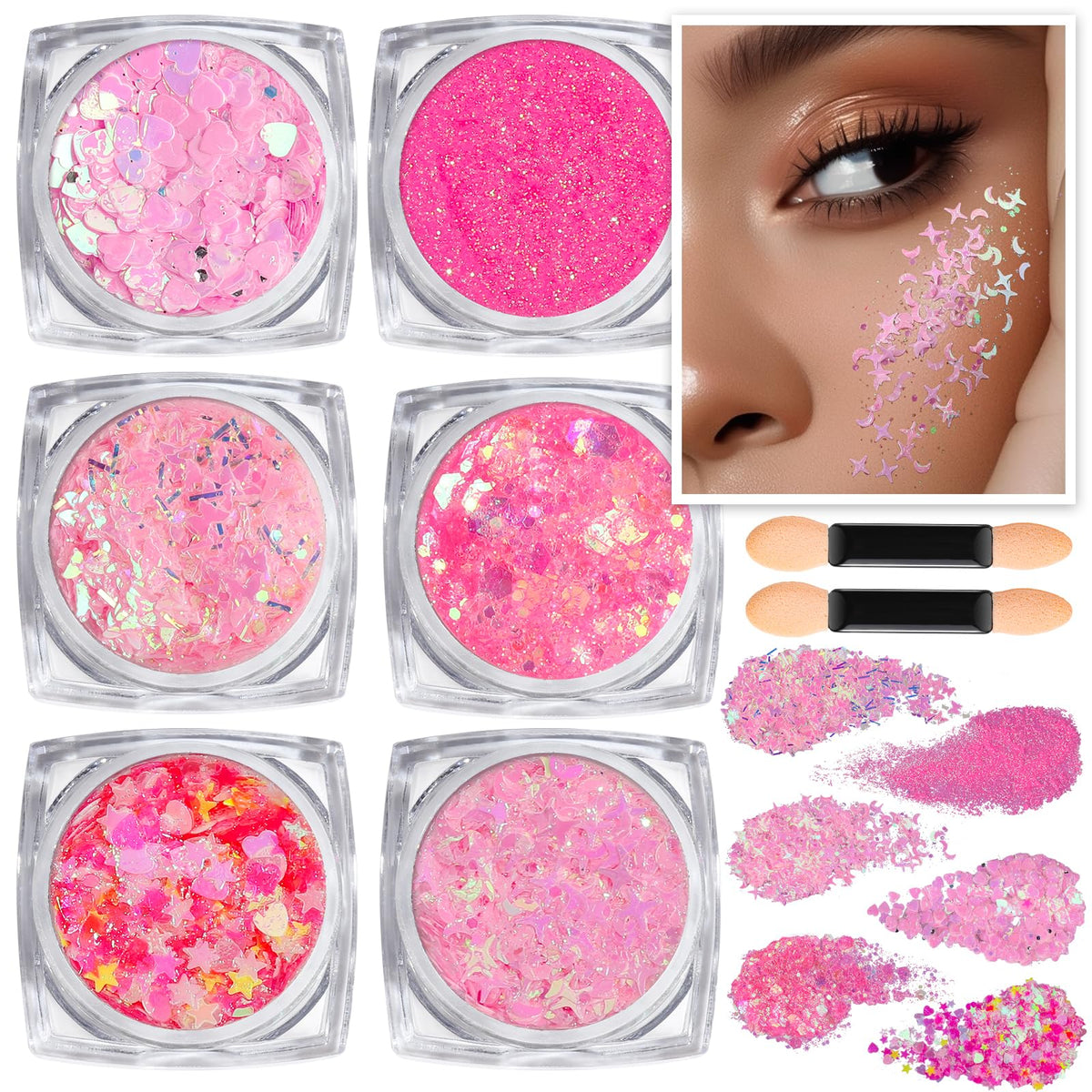 Teenitor face glitter gel pink pack adds sparkling color to festival makeup.
