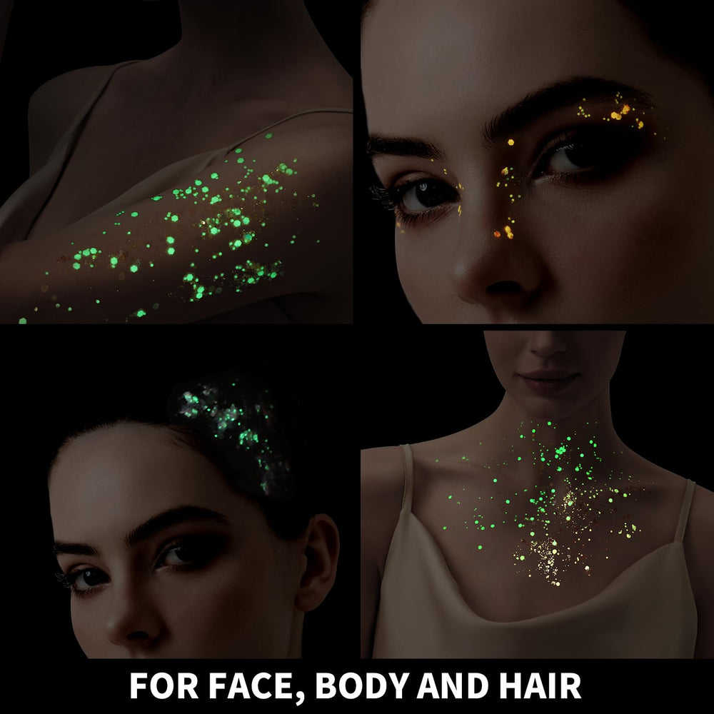 Teenitor glow glitter gel as eye makeup with UV shine.