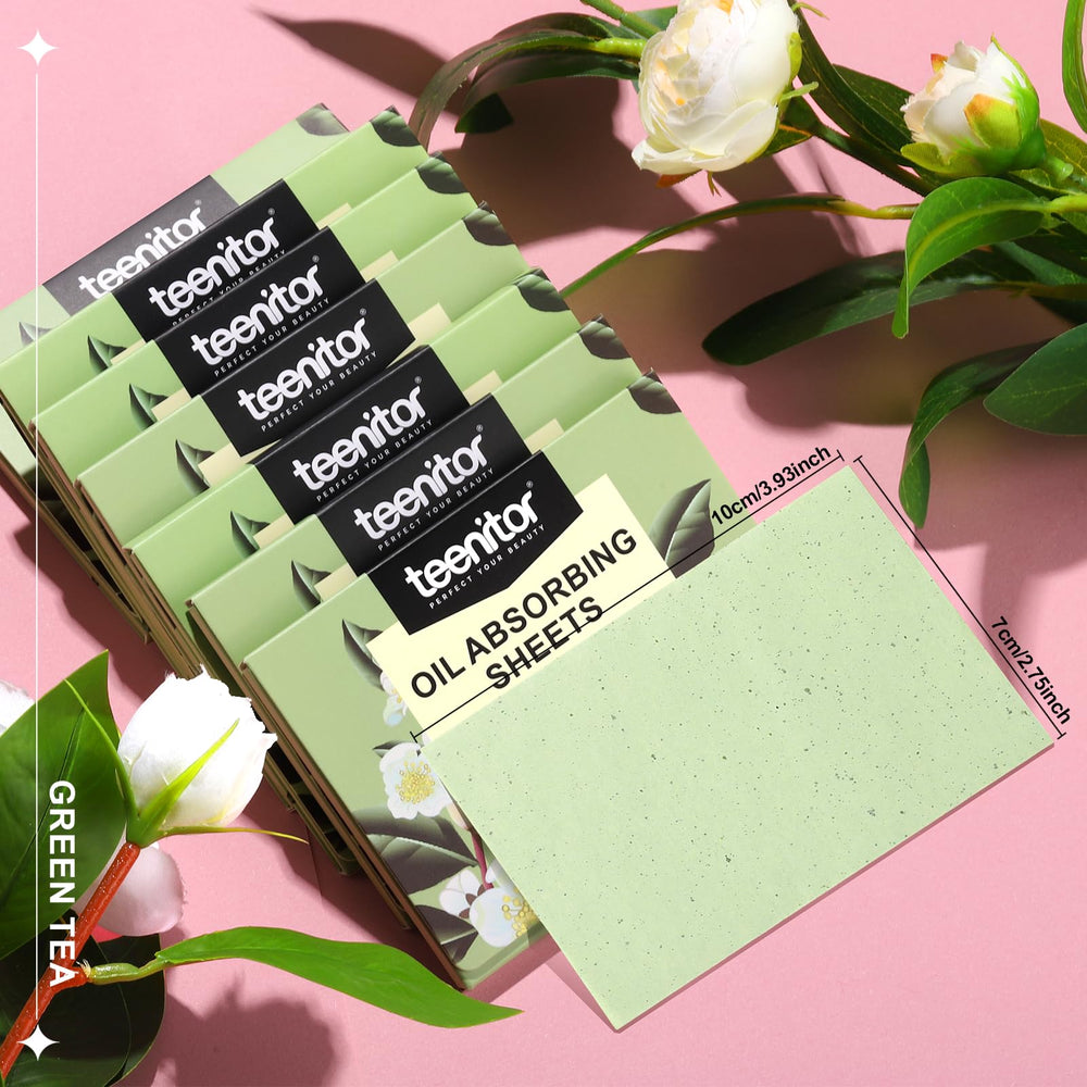 Teenitor Green Tea Blotting Paper sheets closeup; absorbs oil without smudging makeup