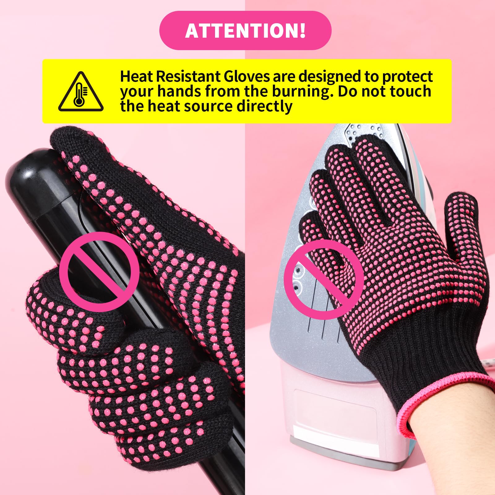 Teenitor gloves in action with a hot-air brush to style hair.
