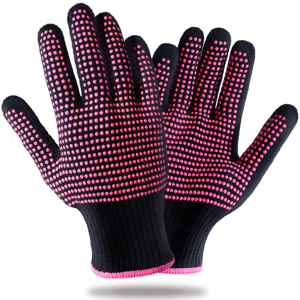 Teenitor heat-resistant gloves with silicone bumps, front view, for safer hair styling with hot tools.