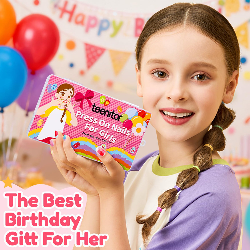 Teenitor kids press-on nails featuring flower designs for easy cute nail art