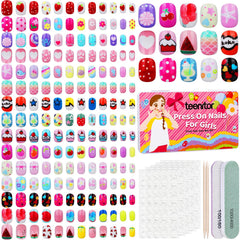 Teenitor kids press-on nails with fruit patterns for playful daily outfits