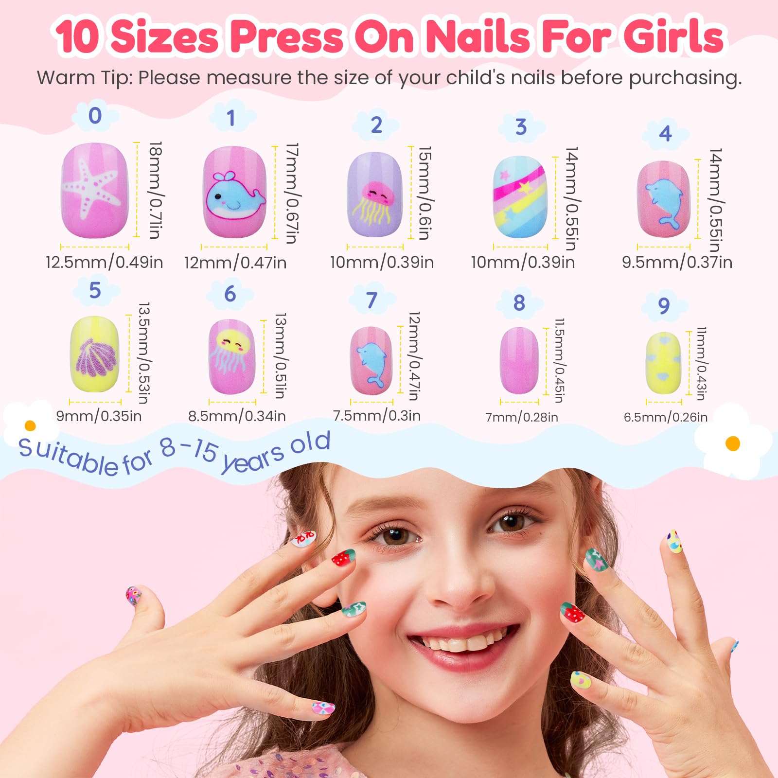 Teenitor kids press-on nails with love hearts for quick dress-up moments
