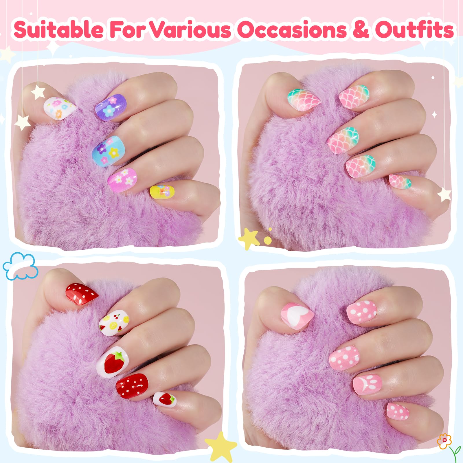 Teenitor kids press-on nails with stars pattern for sparkly party prep