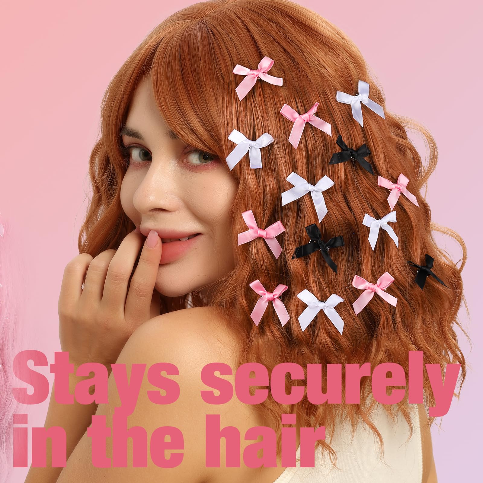 Teenitor lazo negro satinada para cabello, clip seguro