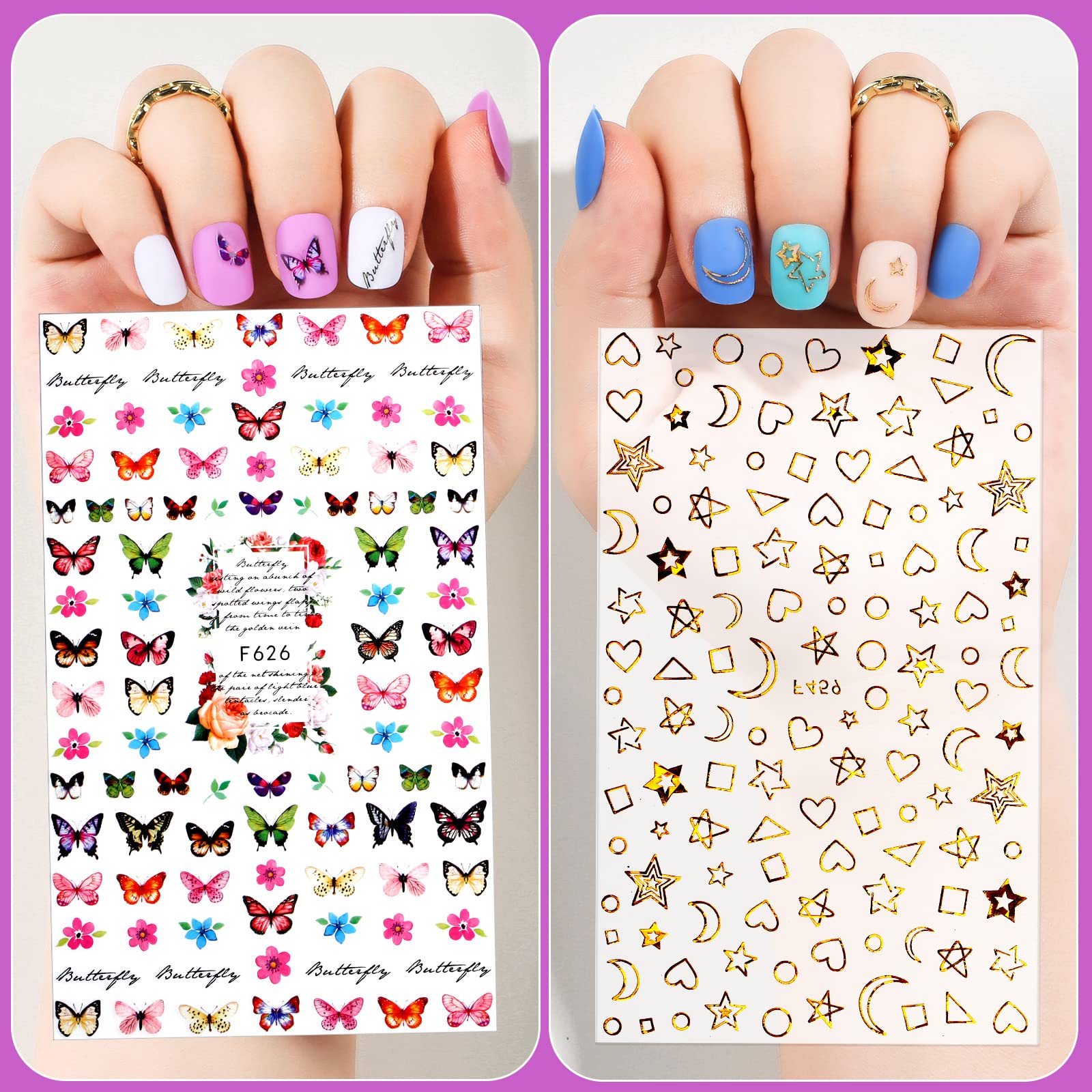 Teenitor nail art stickers with butterfly and gold designs.