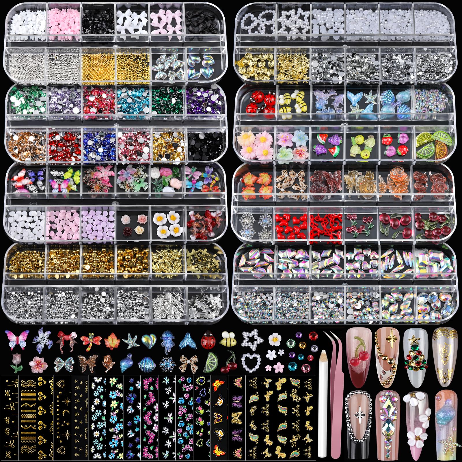 Teenitor nail charms and gems eight-box set for versatile nail art designs