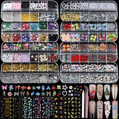 Teenitor nail charms and gems eight-box set for versatile nail art designs