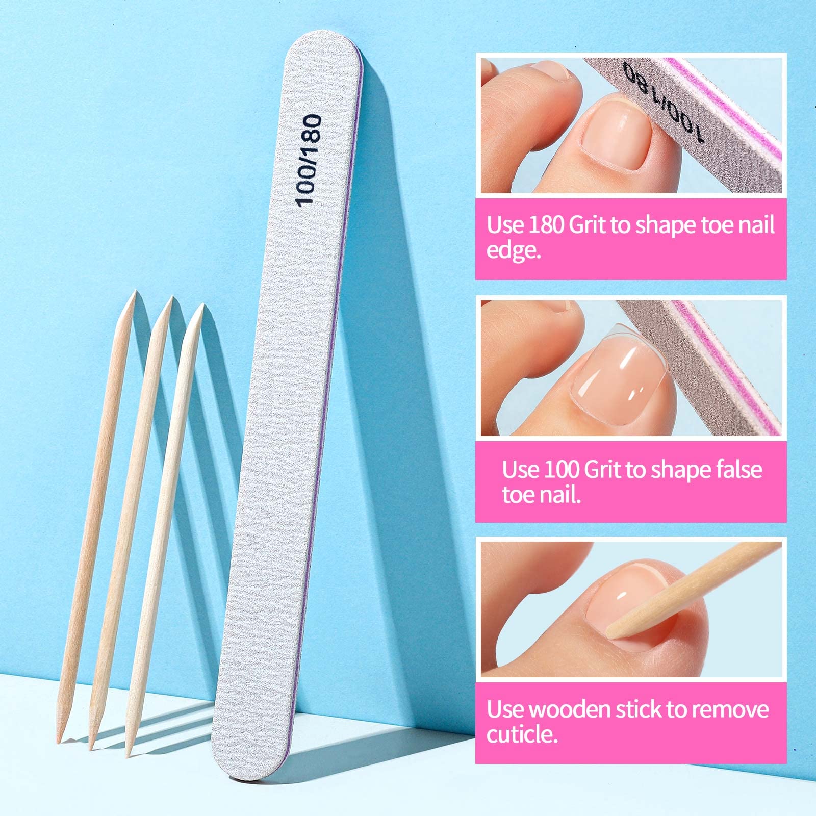 Teenitor 100/180 grit nail file for shaping and buffing toe nails