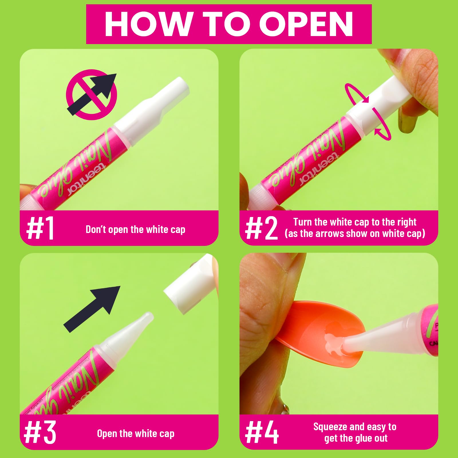 Close-up of Teenitor pink nail glue bottle for precise application