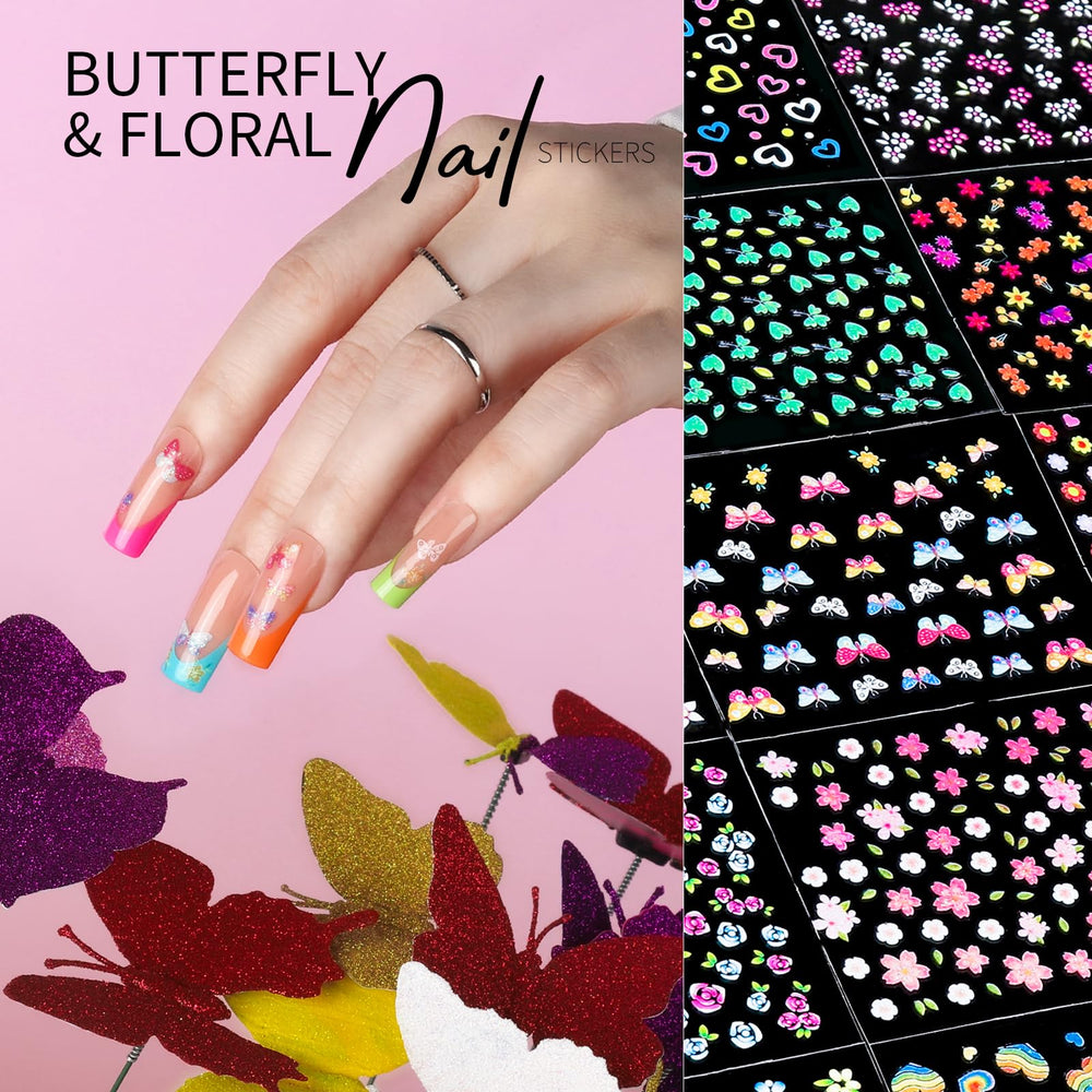 Teenitor nail stickers featuring rose, geometric and butterfly motifs for easy DIY art