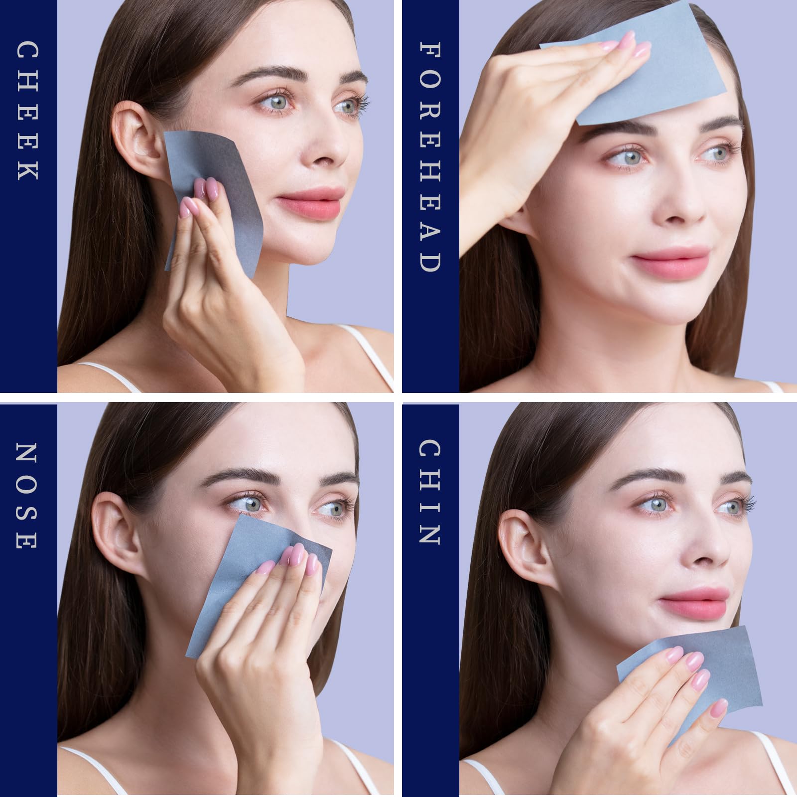 Teenitor blotting paper on nose shows targeted oil absorption.